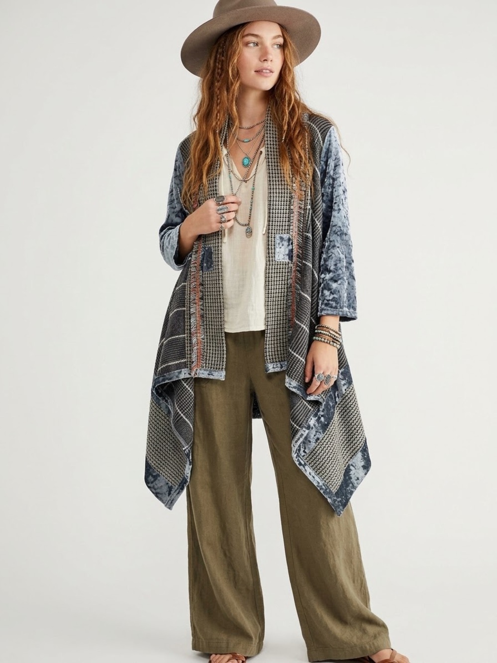 Boho Goblincore Waterfall Cardigan Crushed Velvet Tweed Witchy Hobbit Earthy